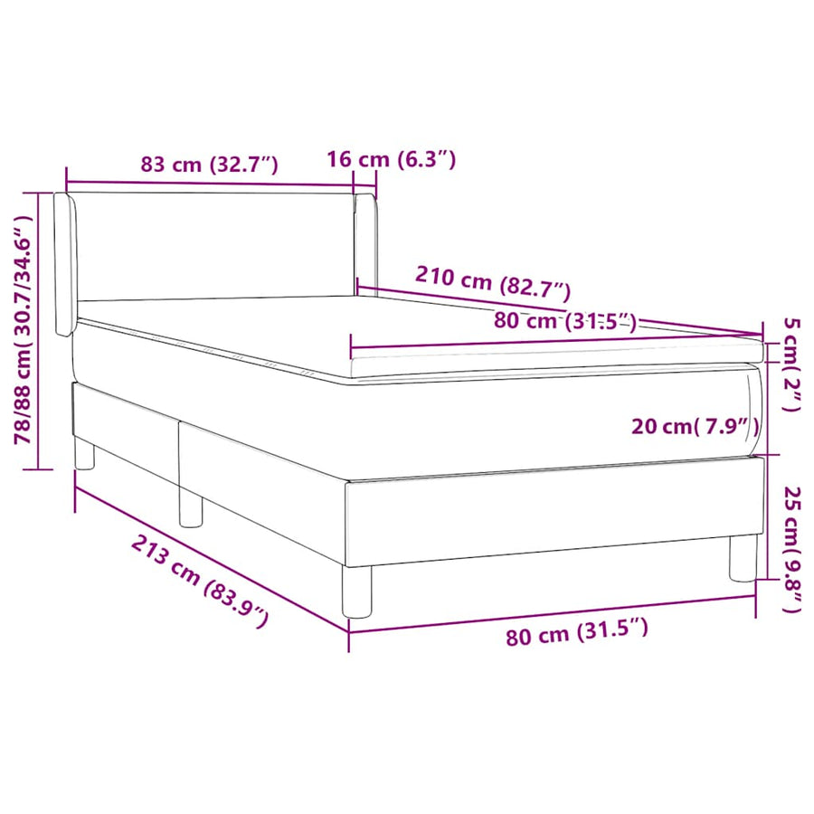 Boxspring met matras fluweel lichtgrijs 80x210 cm