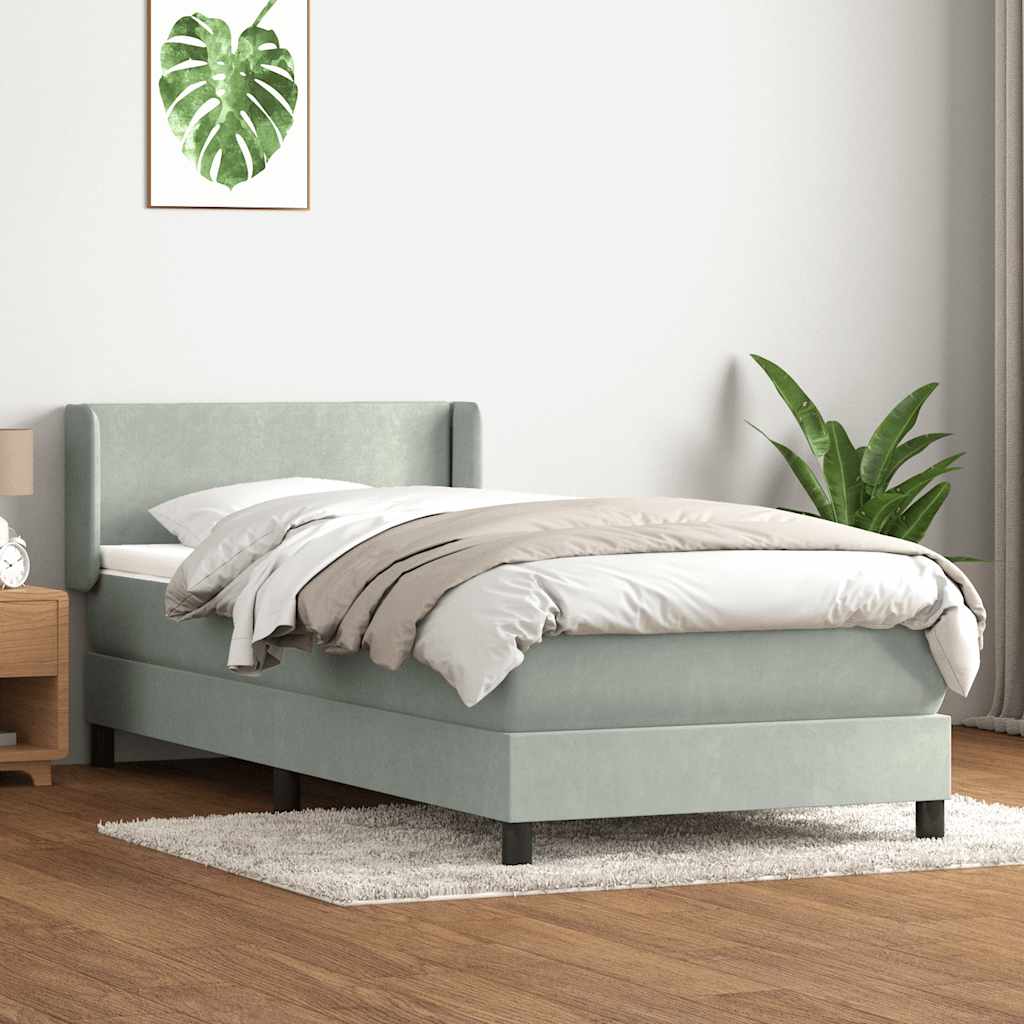 Boxspring met matras fluweel lichtgrijs 90x210 cm