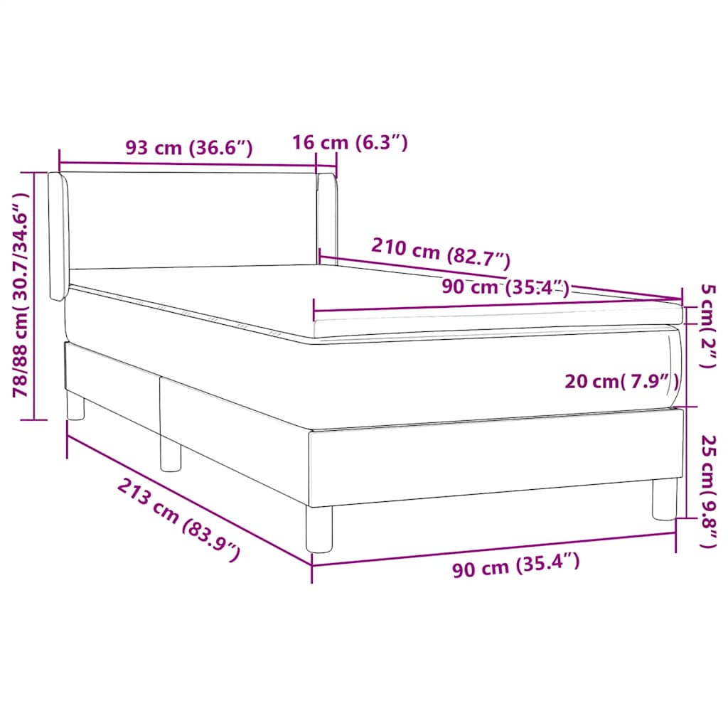 Boxspring met matras fluweel zwart 90x210 cm
