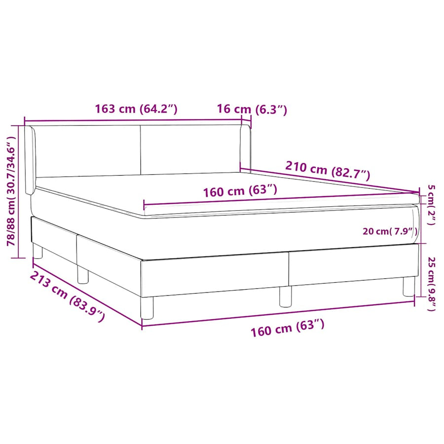 Boxspring met matras fluweel donkergrijs 160x210 cm