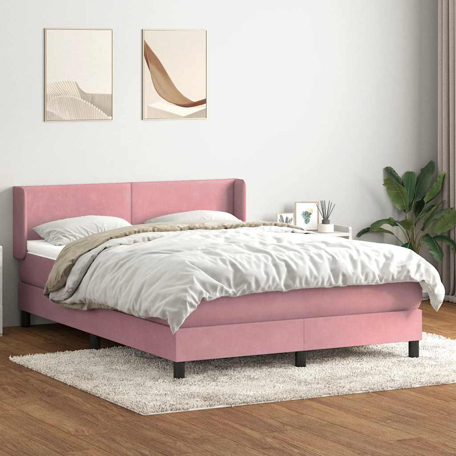 Boxspring met matras fluweel roze 140x220 cm