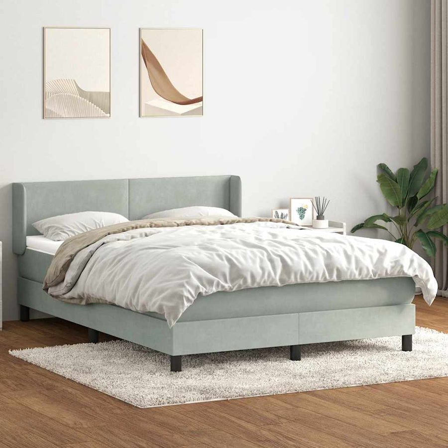 Boxspring met matras fluweel lichtgrijs 160x220 cm