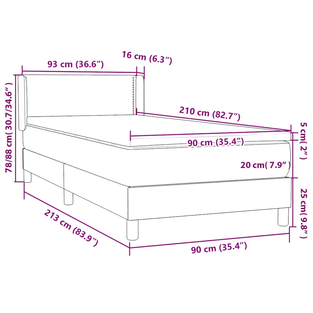 Boxspring met matras fluweel lichtgrijs 90x210 cm