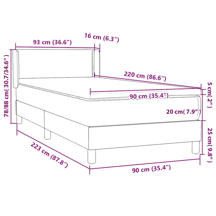 Boxspring met matras fluweel lichtgrijs 90x220 cm