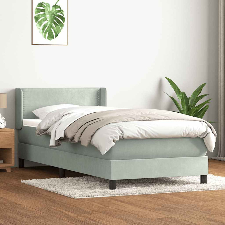 Boxspring met matras fluweel lichtgrijs 90x220 cm