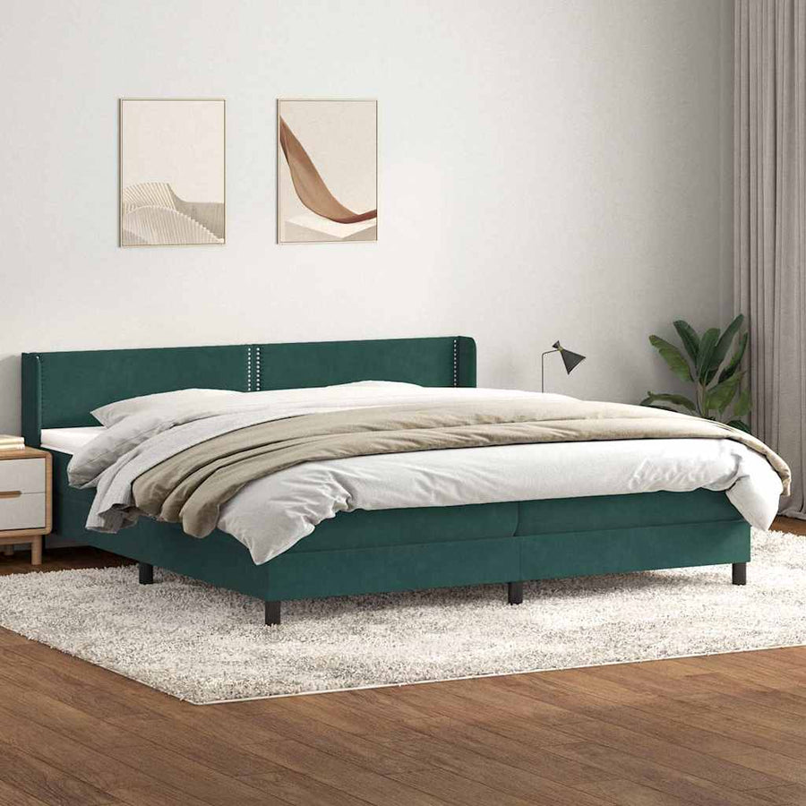 Boxspring met matras fluweel donkergroen 180x220 cm