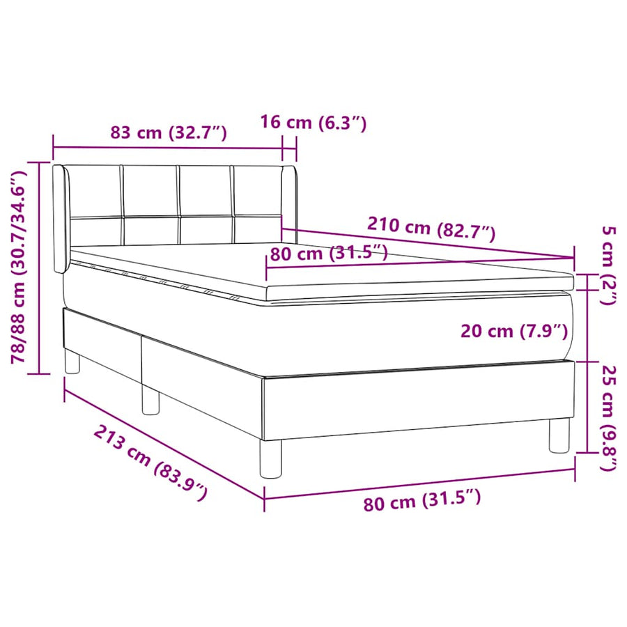 Boxspring met matras fluweel donkergrijs 80x210 cm
