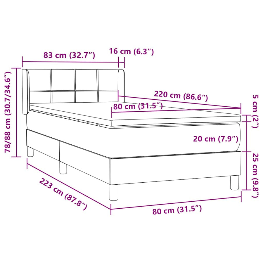 Boxspring met matras fluweel lichtgrijs 80x220 cm