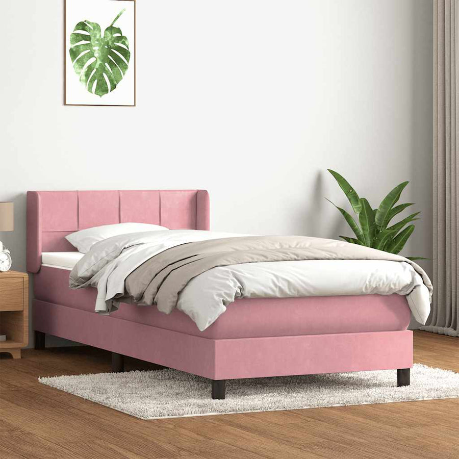 Boxspring met matras fluweel roze 80x220 cm