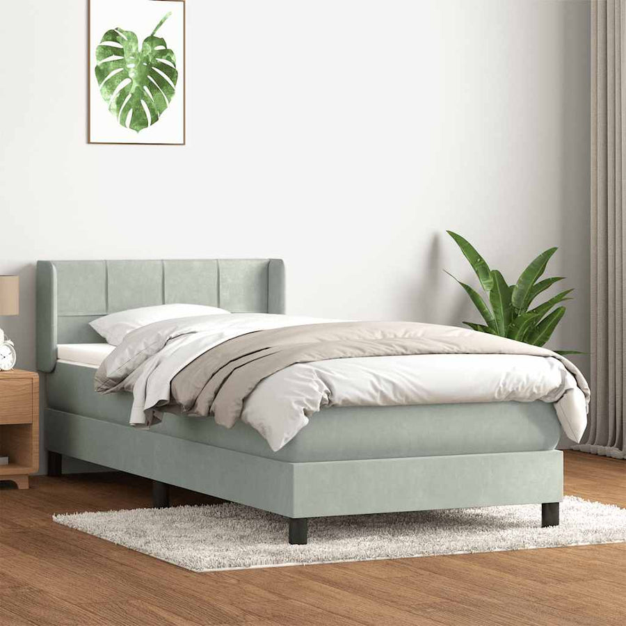 Boxspring met matras fluweel lichtgrijs 90x220 cm