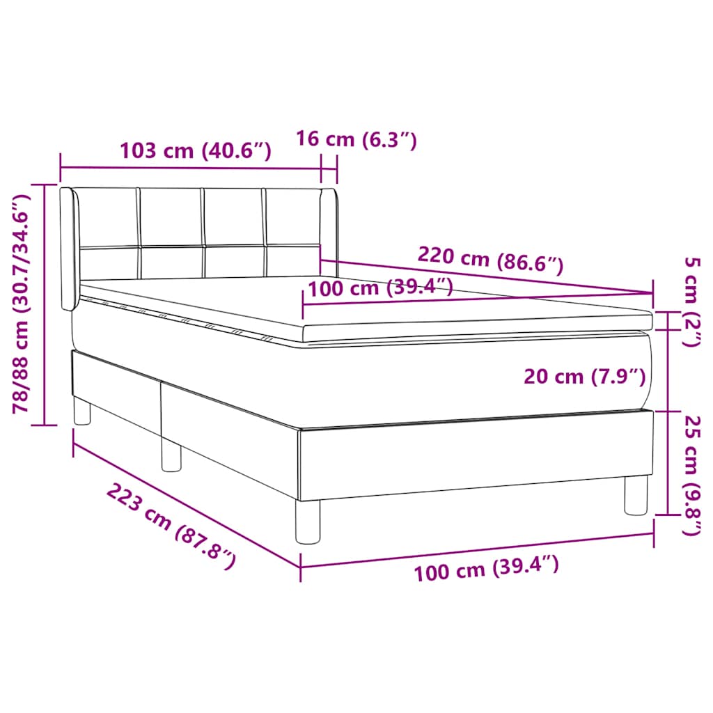 Boxspring met matras fluweel lichtgrijs 100x220 cm