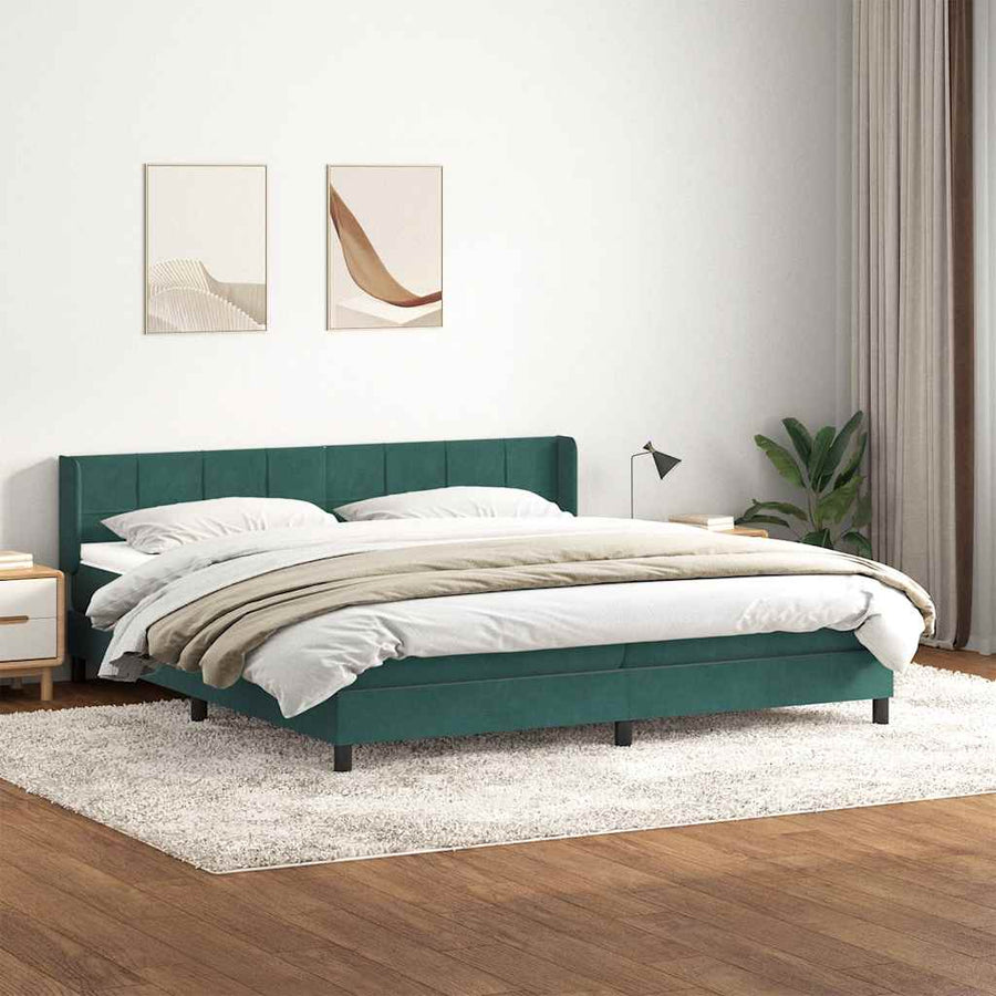 Boxspring met matras fluweel donkergroen 180x220 cm