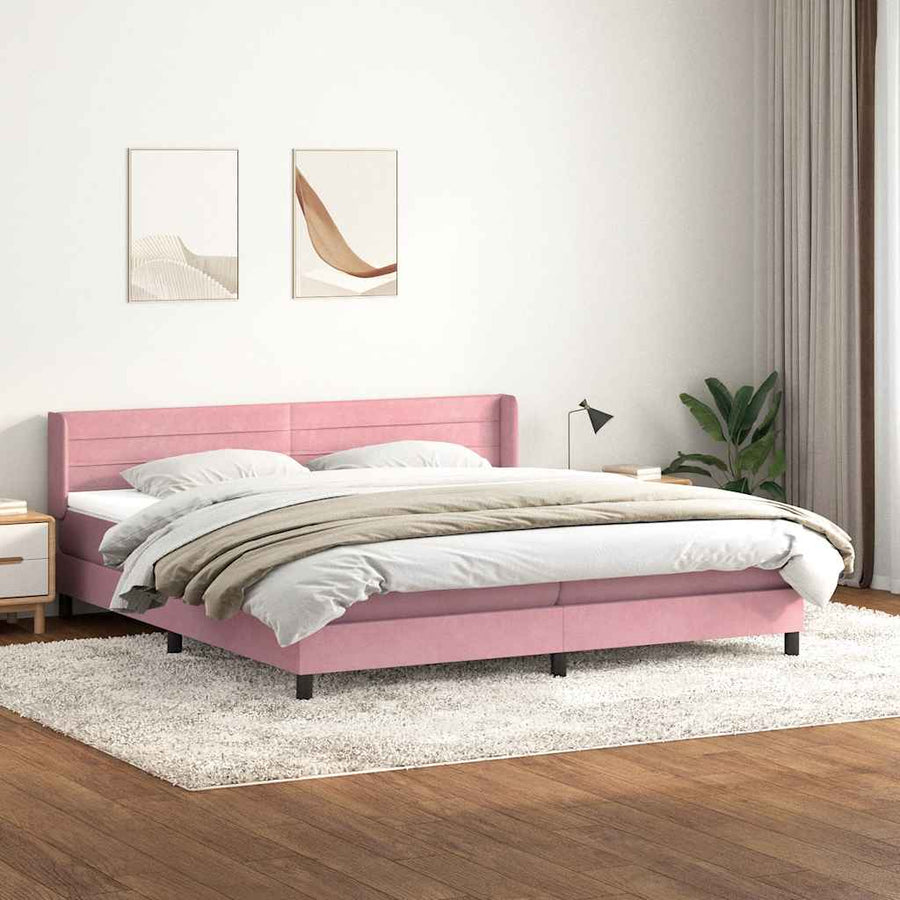 Boxspring met matras fluweel roze 180x210 cm