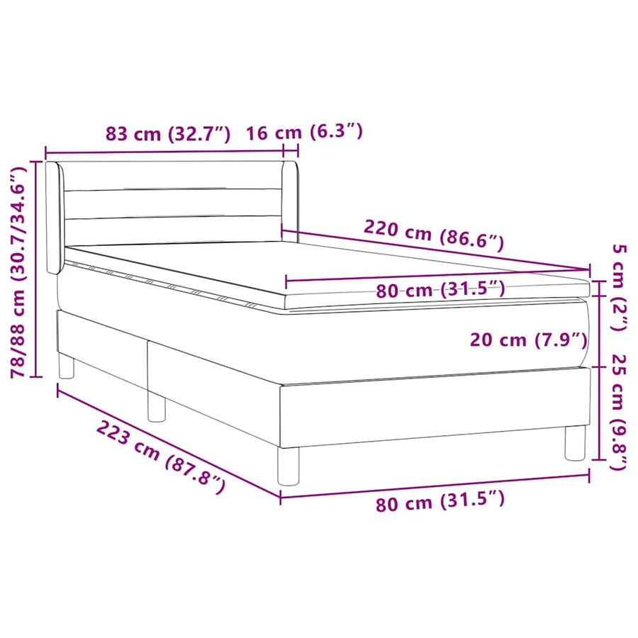 Boxspring met matras fluweel roze 80x220 cm