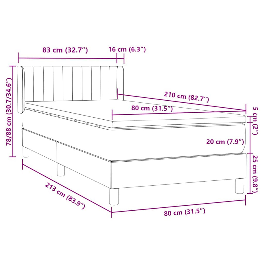 Boxspring met matras fluweel lichtgrijs 80x210 cm