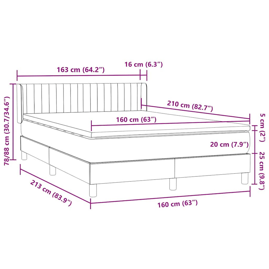 Boxspring met matras fluweel lichtgrijs 160x210 cm