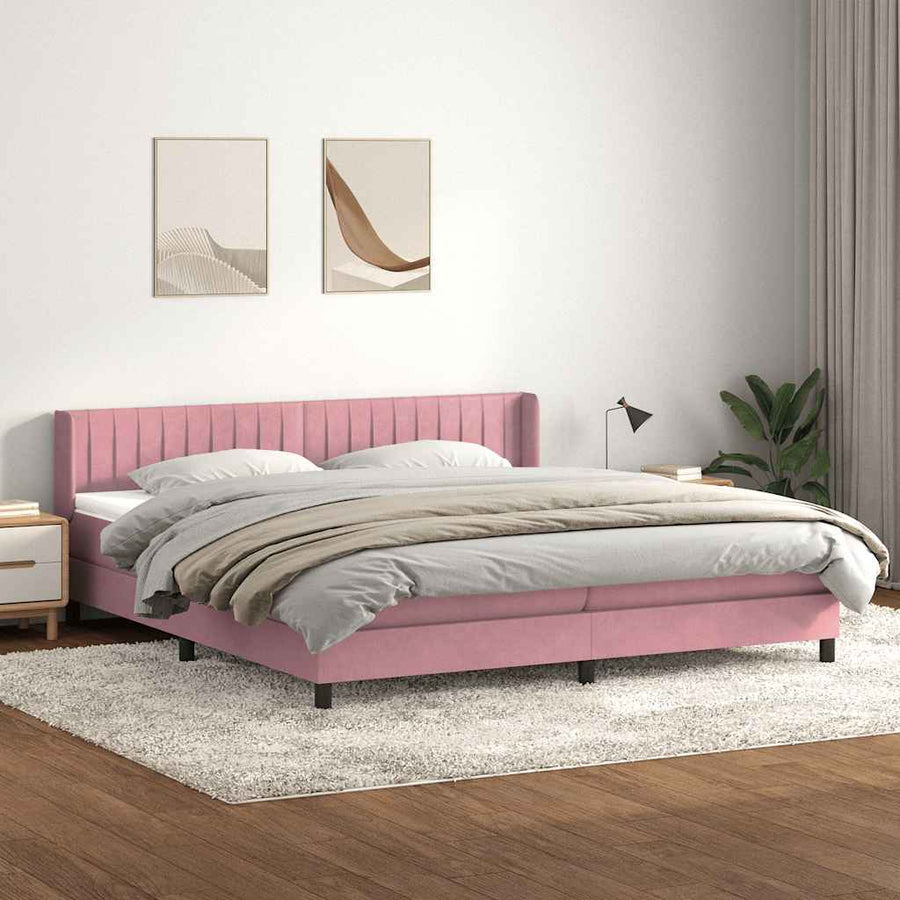 Boxspring met matras fluweel roze 180x210 cm