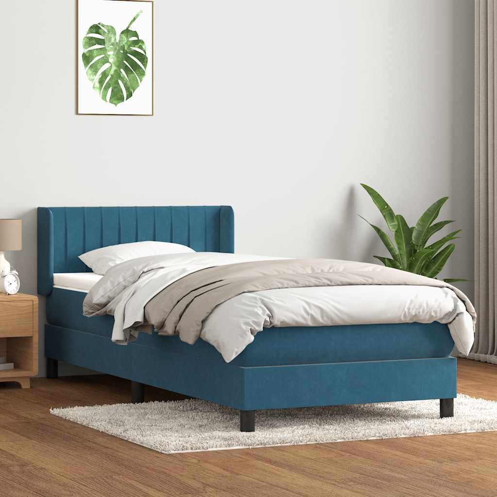 Boxspring met matras fluweel donkerblauw 80x220 cm