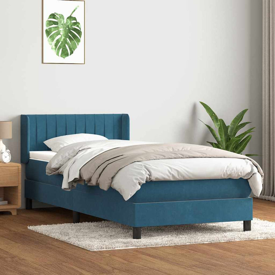 Boxspring met matras fluweel donkerblauw 80x220 cm
