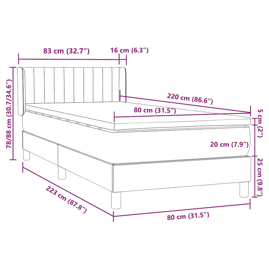 Boxspring met matras fluweel roze 80x220 cm