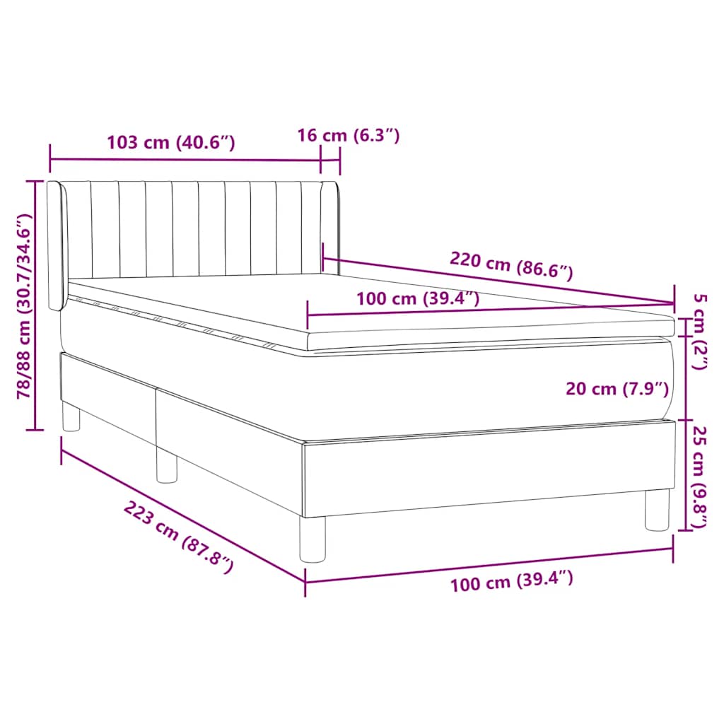 Boxspring met matras fluweel donkergrijs 100x220 cm