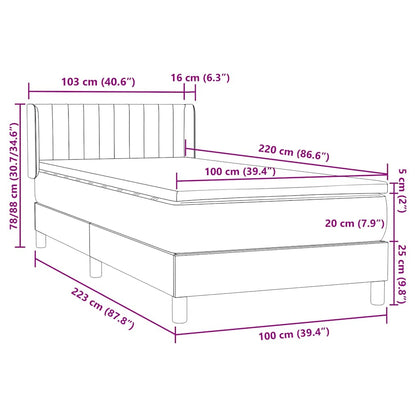 Boxspring met matras fluweel donkergrijs 100x220 cm