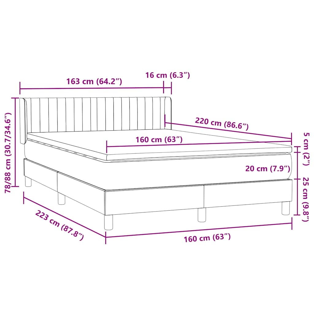 Boxspring met matras fluweel lichtgrijs 160x220 cm