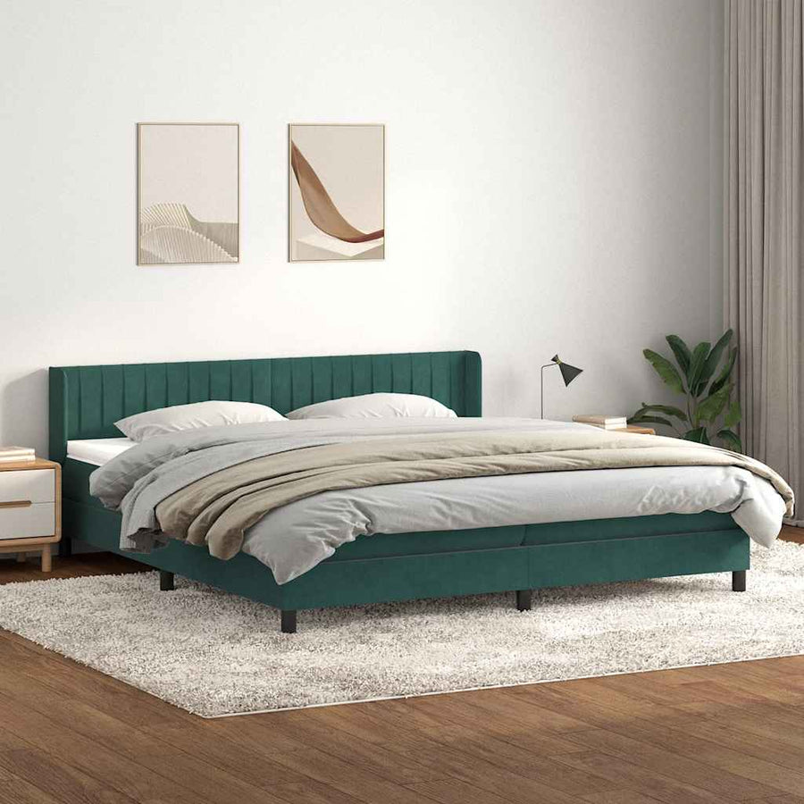 Boxspring met matras fluweel donkergroen 180x220 cm