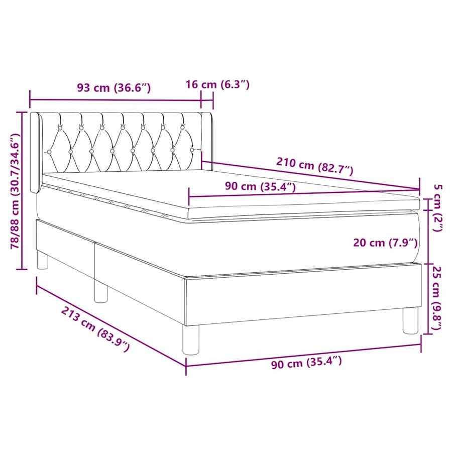 Boxspring met matras fluweel roze 90x210 cm