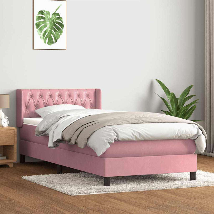Boxspring met matras fluweel roze 90x210 cm