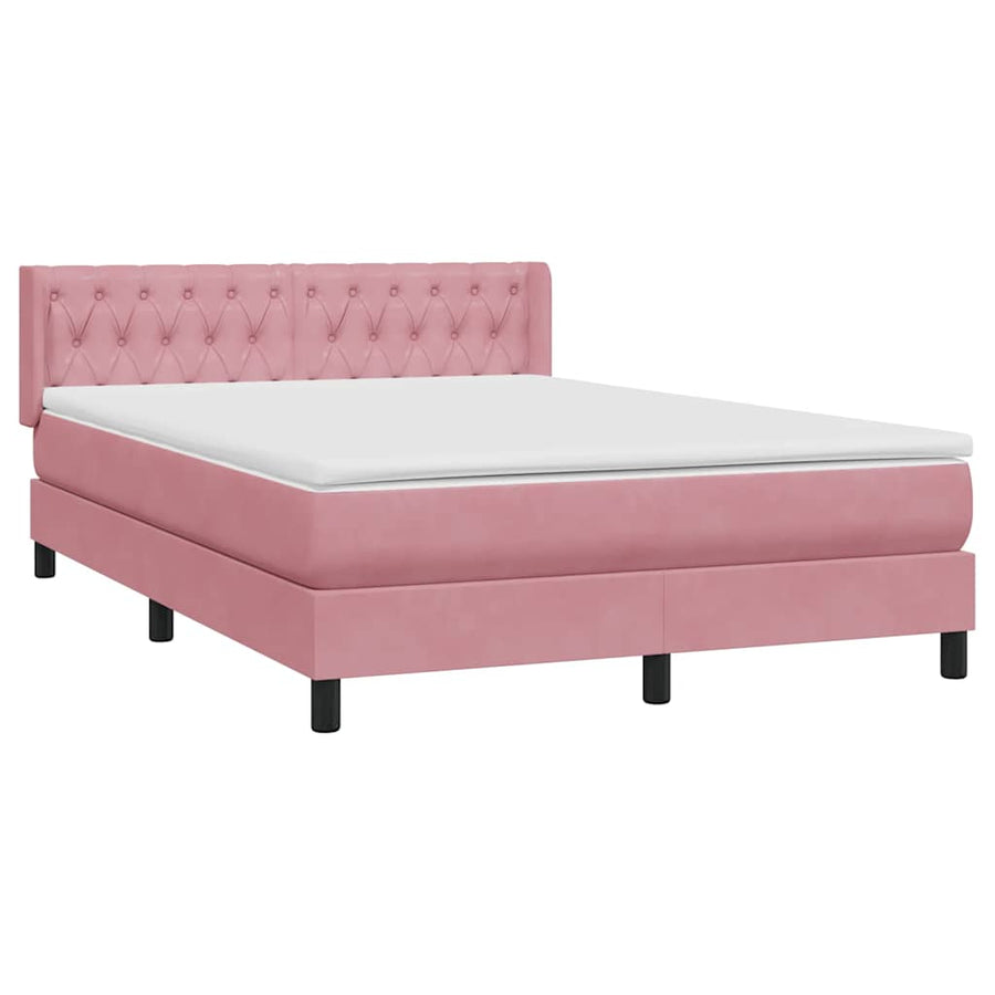 Boxspring met matras fluweel roze 140x210 cm