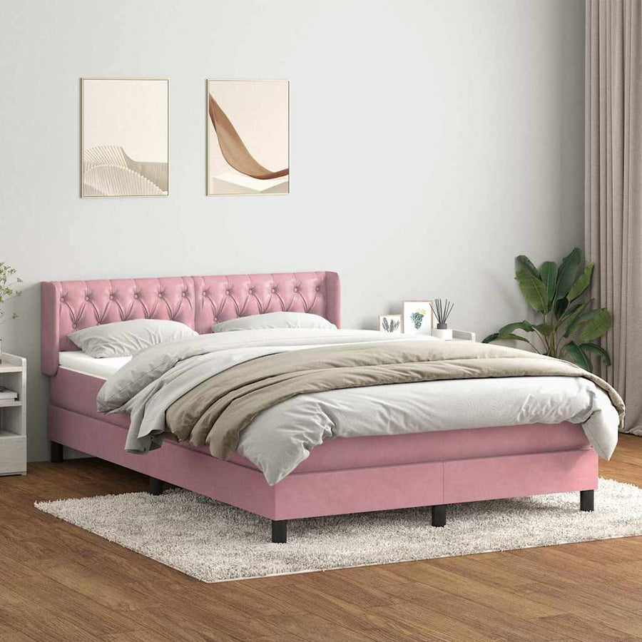 Boxspring met matras fluweel roze 140x210 cm