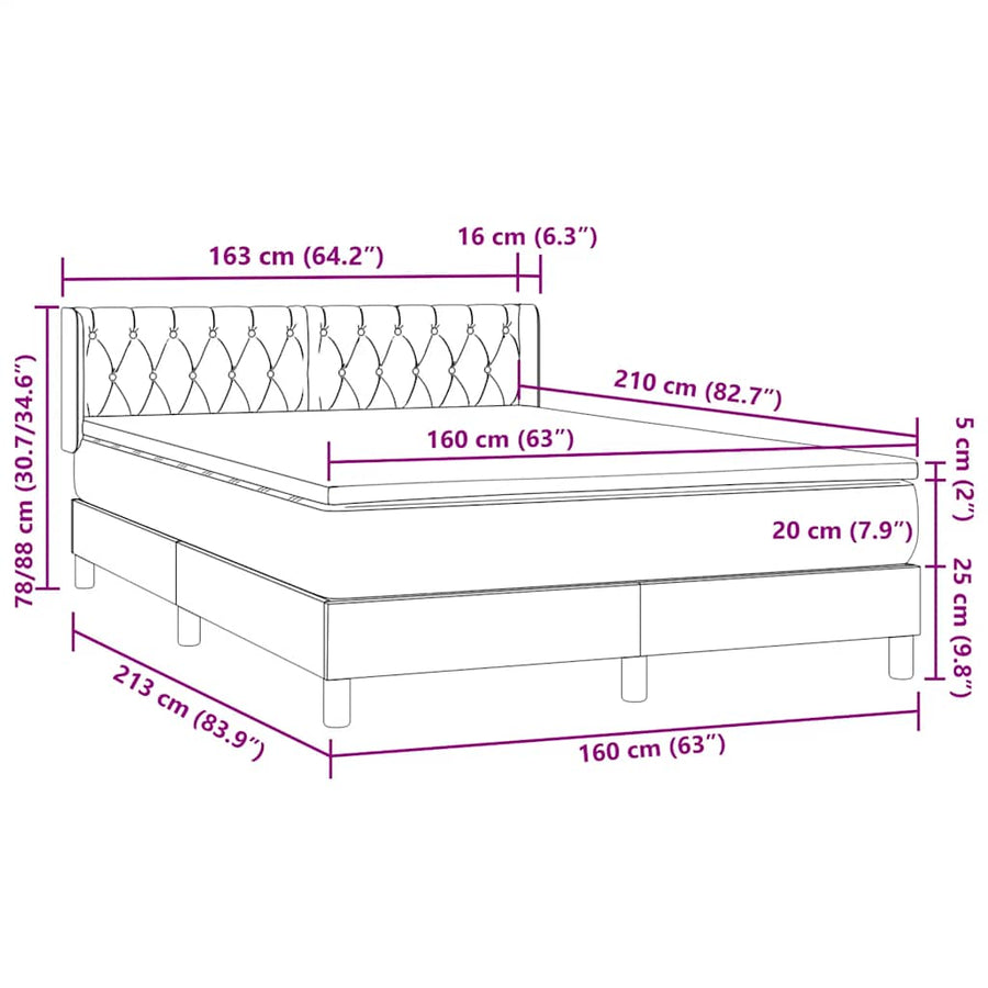 Boxspring met matras fluweel lichtgrijs 160x210 cm