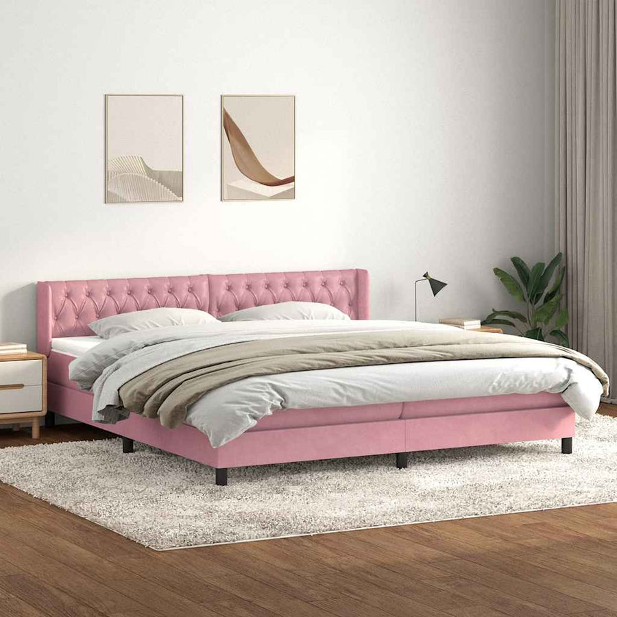 Boxspring met matras fluweel roze 180x210 cm