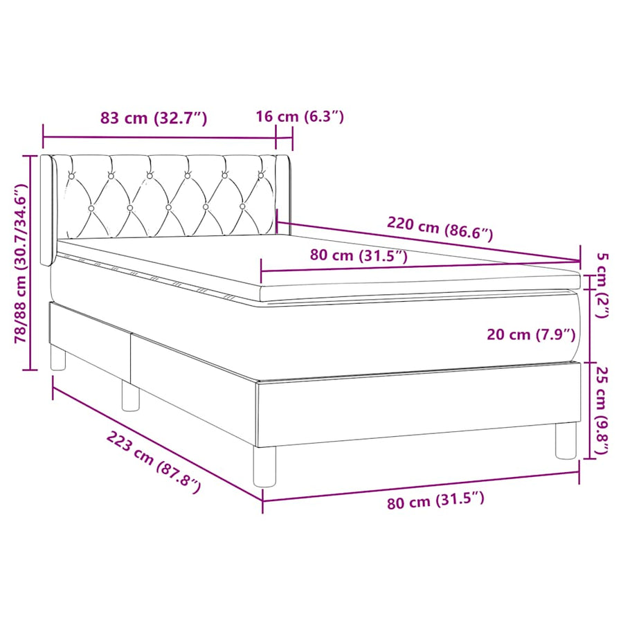 Boxspring met matras fluweel donkergroen 80x220 cm