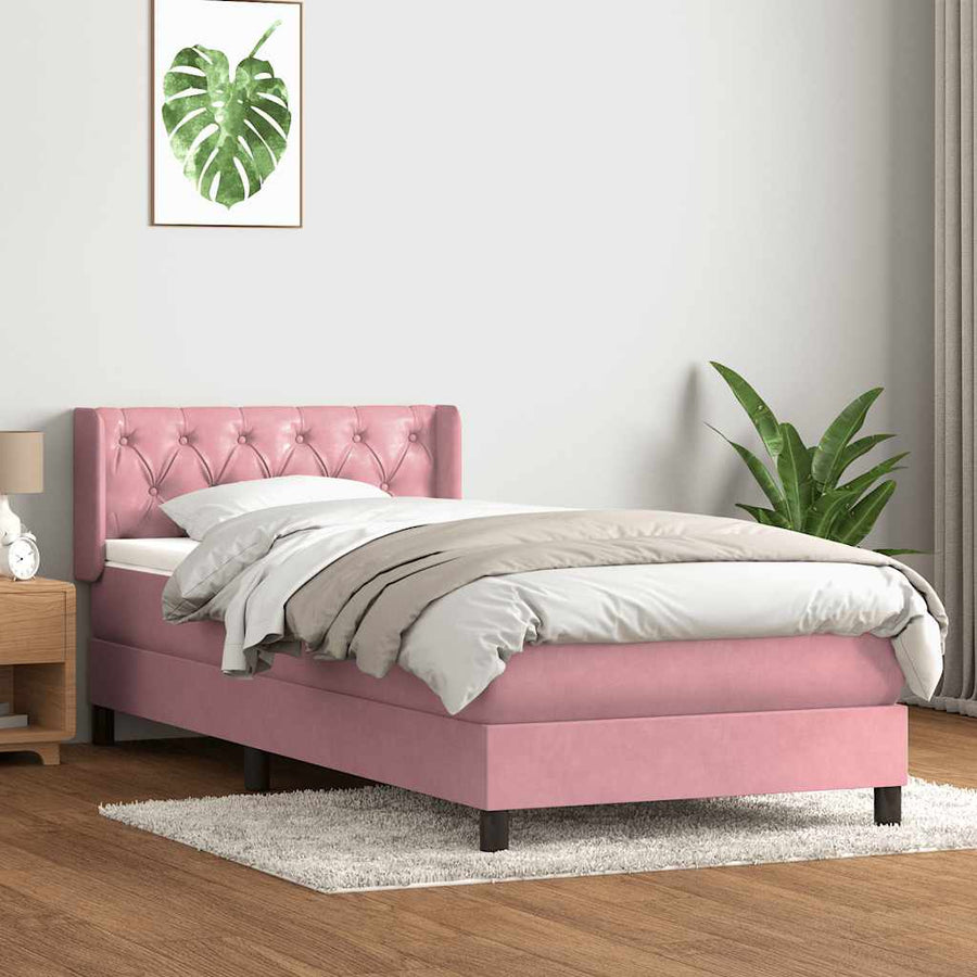 Boxspring met matras fluweel roze 80x220 cm