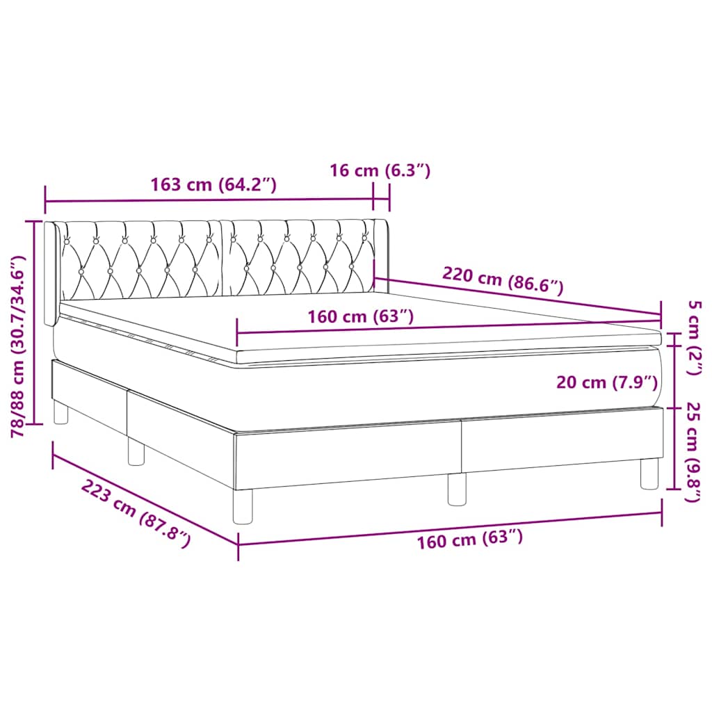 Boxspring met matras fluweel roze 160x220 cm
