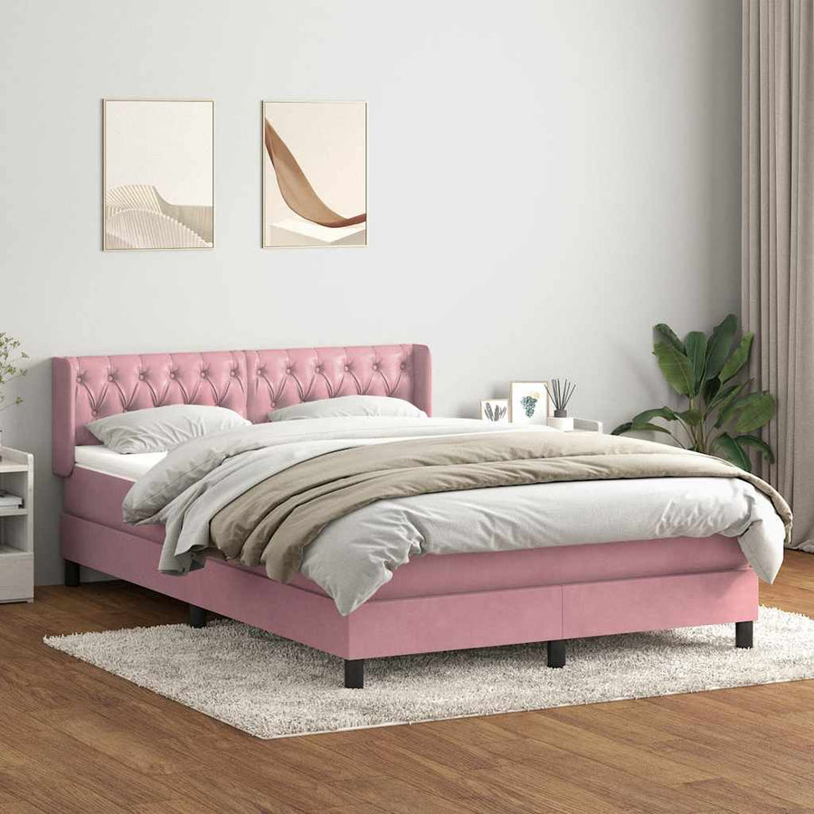 Boxspring met matras fluweel roze 160x220 cm