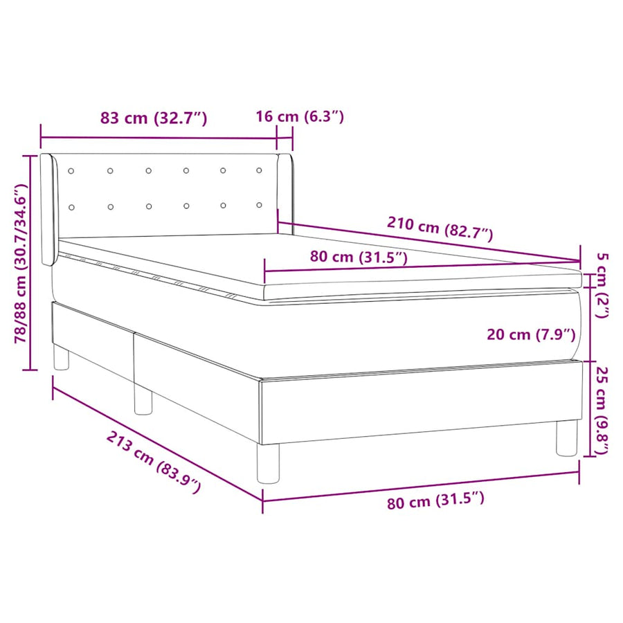 Boxspring met matras fluweel donkergrijs 80x210 cm