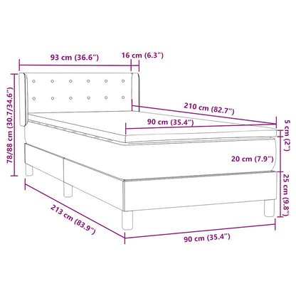Boxspring met matras fluweel lichtgrijs 90x210 cm
