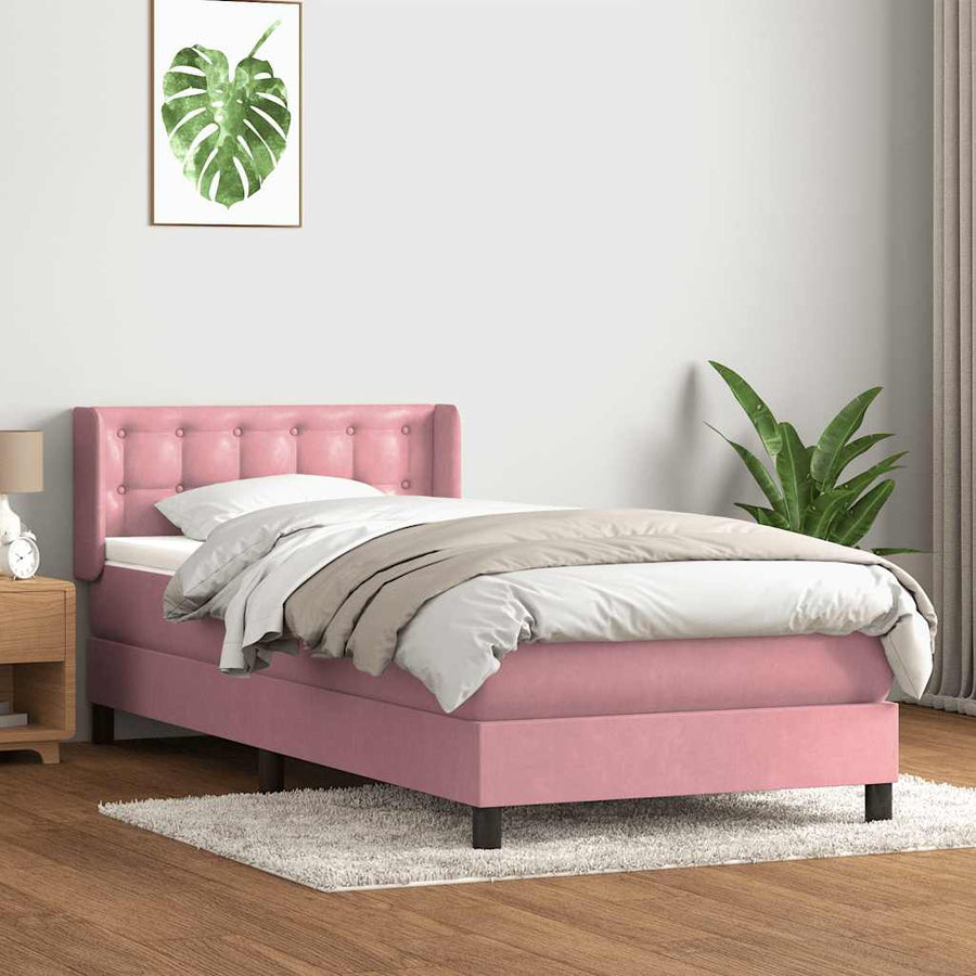 Boxspring met matras fluweel roze 90x210 cm