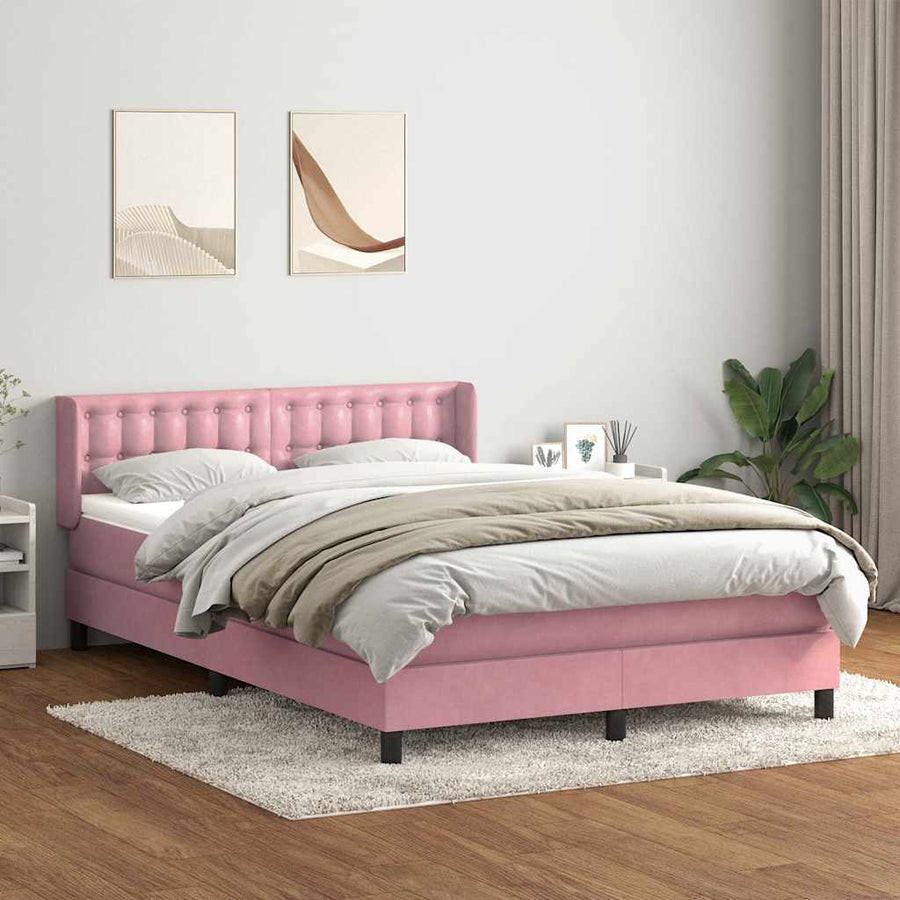 Boxspring met matras fluweel roze 140x210 cm
