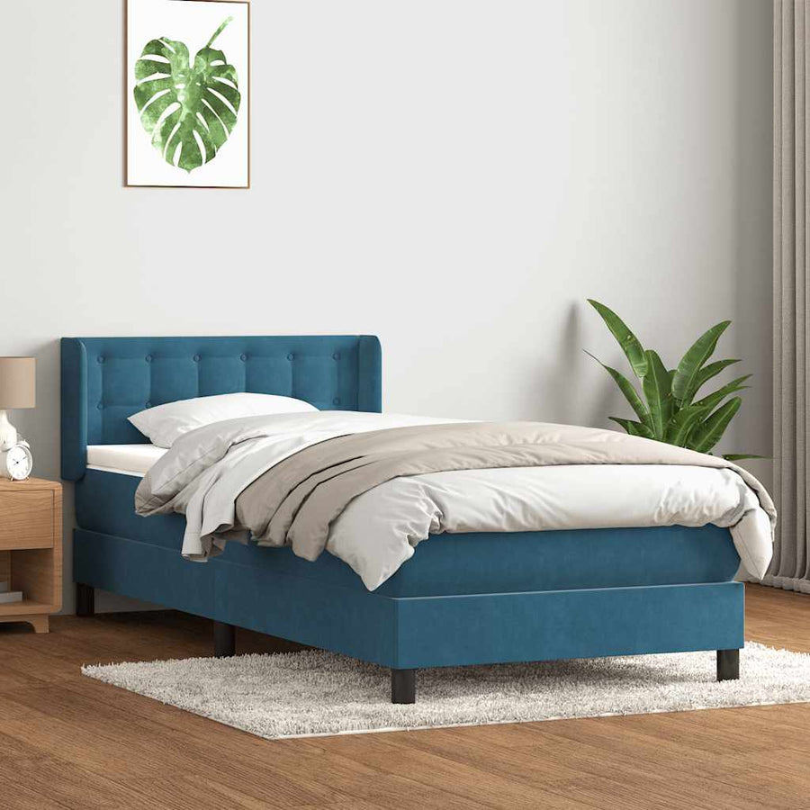 Boxspring met matras fluweel donkerblauw 80x220 cm