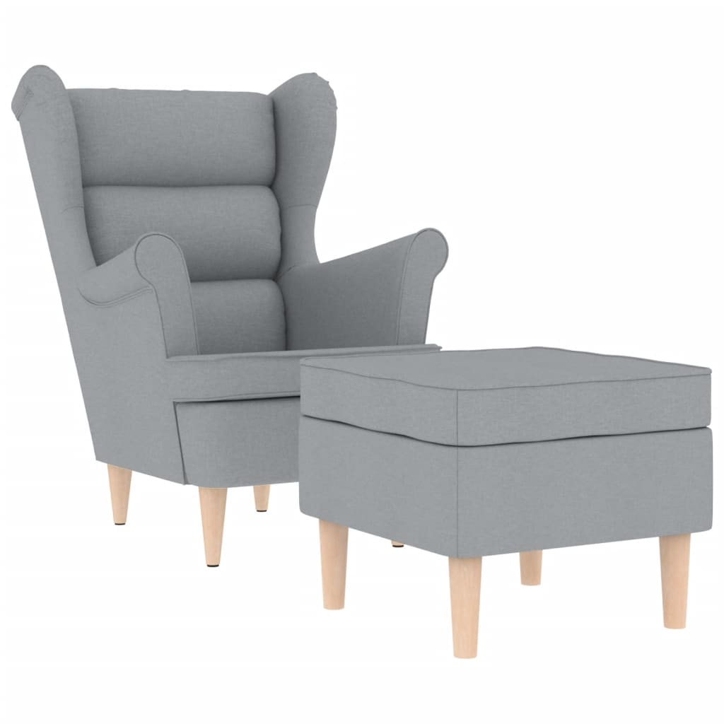 Fauteuil met voetenbankje stof lichtgrijs