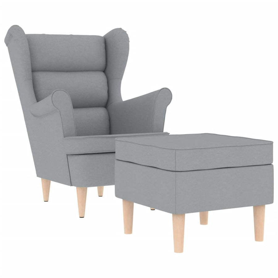 Fauteuil met voetenbankje stof lichtgrijs