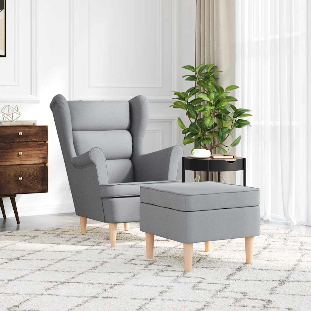 Fauteuil met voetenbankje stof lichtgrijs