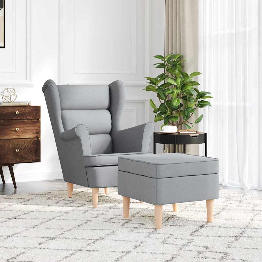 Fauteuil met voetenbankje stof lichtgrijs