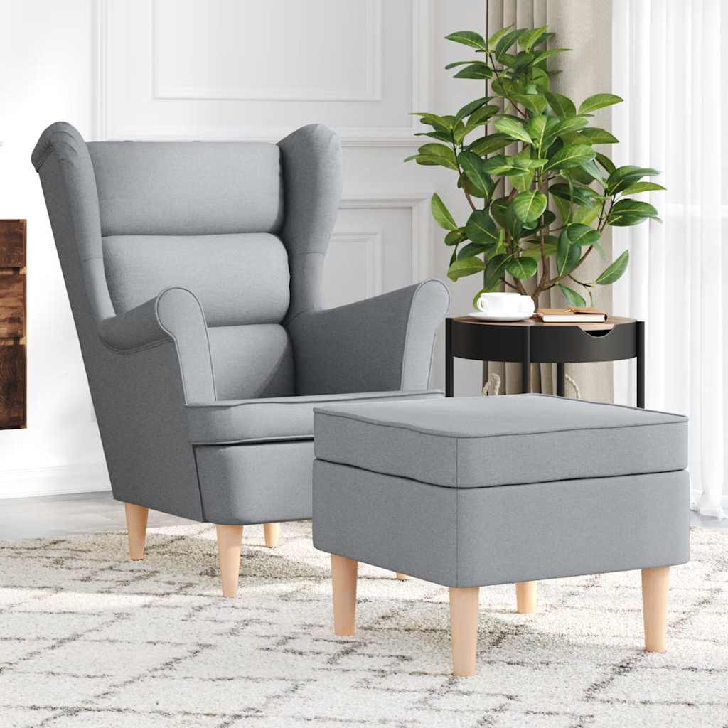 Fauteuil met voetenbankje stof lichtgrijs