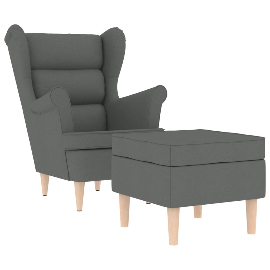 Fauteuil met voetenbankje stof donkergrijs