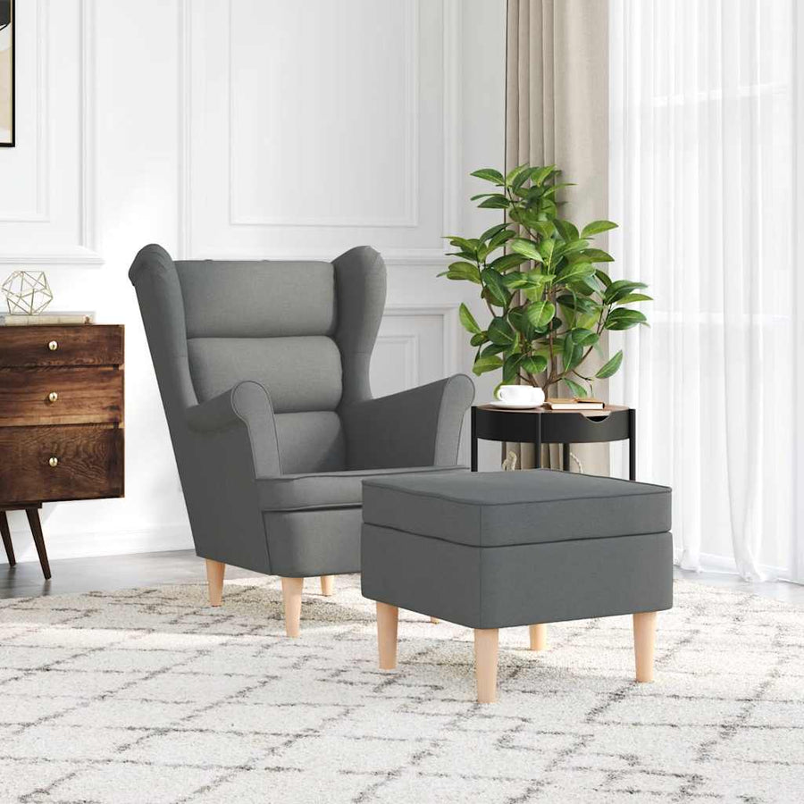 Fauteuil met voetenbankje stof donkergrijs